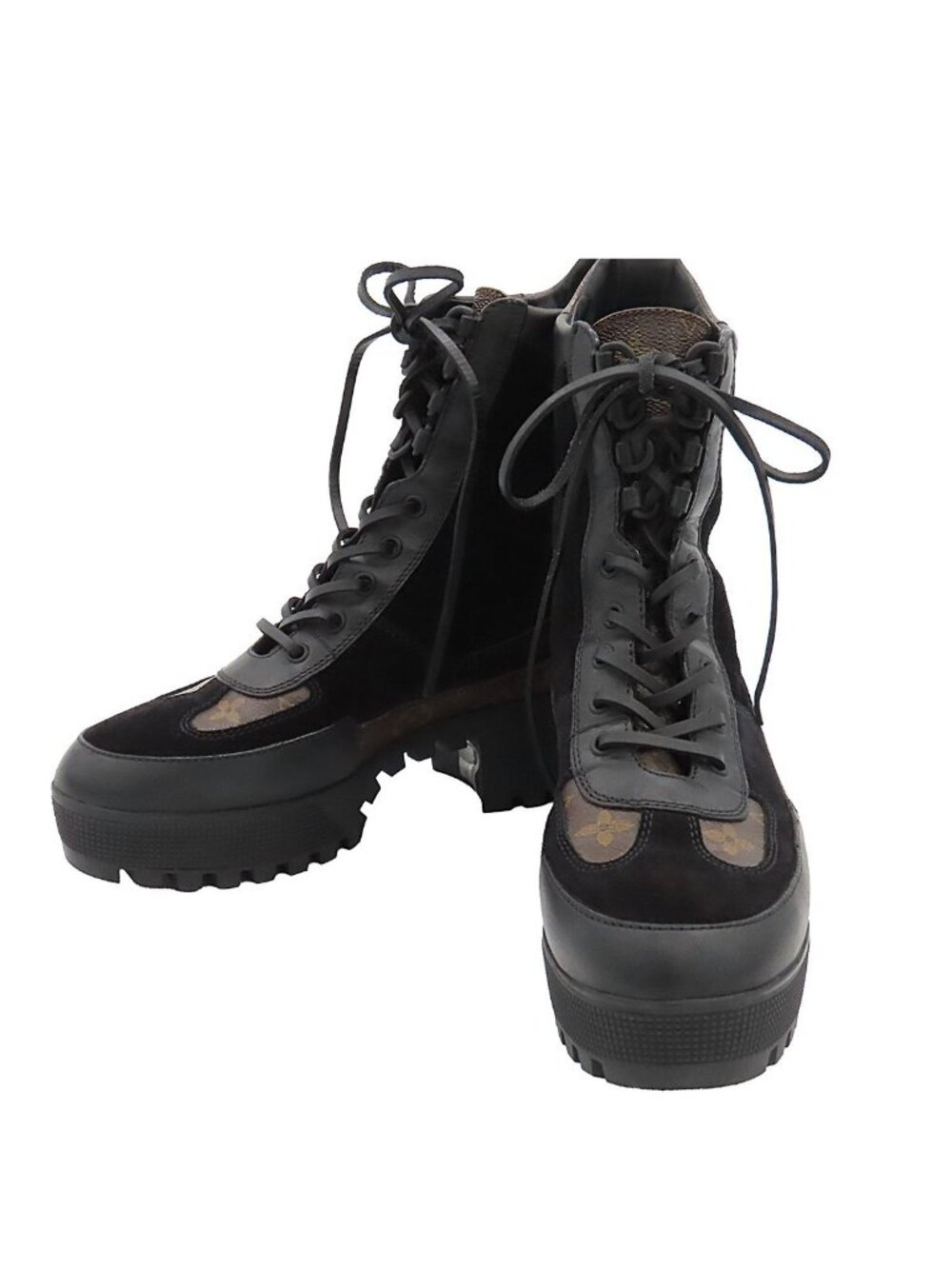 Louis Vuitton Laureate Line Short Boots 40 Black Suede Monogram Canvas